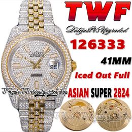 TWF V3 ew126333 cf126303 A2824 Automatic Mens Watch 41MM Iced Out Diamonds inlay Dial Stick Markers 904L Jubileesteel Diamond Two Tone Bracelet eternity Watches