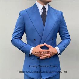 Men's Suits Blazers Fashion Blue Mens Suits Slim Fit Business Blazer Double Breasted Wedding Groom Tuxedos 2 Piece Set Terno Masculino Jacket Pants 220909