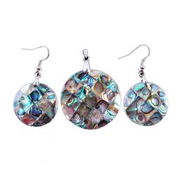 Natural Round Abalone Shell Pearl Earring Jewelry Sets Women Colourful Pendant Earrings Set For Wedding Q3001