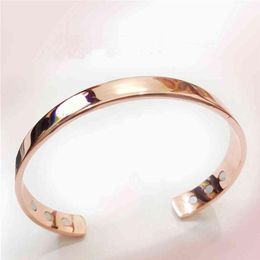 copper magnet bracelets UK - Pure Copper Magnet Energy Health Open Bangle Plated Rose Gold Color Simple Bracelet Healthy Healing Jewelry Gift231R