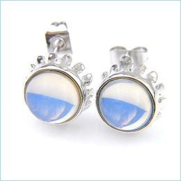 Stud 925 Sterling Sier Moonstone Round Stud Earrings For Fashion Vintage Small Women Drop Delivery 2021 Jewelry Carshop2006 Dhjfl