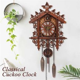 Wall Clocks Cuckoo Clock Living Room Wall Clock Bird Cuckoo Alarm Clock MDF Vintage Handcraft Tree House Home Decoration Day Time Alarm 220909