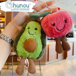 Keychains Originality Lovely Plush Fruit Key Chain Pompom Avocado Watermelon Doll Keychain Women Bag Keyfob Cartoon Child Christmas Gifts T220909