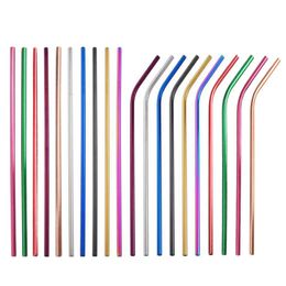 6x215mm Colorful Stainless Steel Drinking Straw 21.5cm Straight Bent Reusable Straws Juice Party Bar Accessories