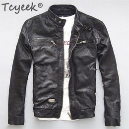 Mens Jackets Tcyeek Mens Genuine Leather Jacket Men Real Sheep Goat Black Brown Male Bomber Motorcycle Jackets Spring Autumn Mens Clothes L1 220909