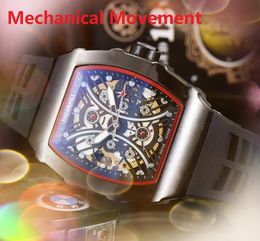 Premium Skeleton Dial Men Watches 43mm Vintage Retro Automatic Mechanical Movement Iced Out Rubber Belt exquisite Goods Sports Dweller Lover Gift Wristwatches