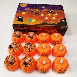 candle decor UK - Pumpkin LED Light Halloween Decoration Ornaments Spider Flameless Candle Flickering Night Lamp Festive Party Bar Decor Supplies
