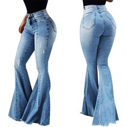 Women s Jeans Women Slim Fit Denim Pants Bell Bottom High Waist Bootleg Stretch Female Flare Trouser Fashion Wide Leg Ripped 220907