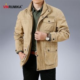 Mens Jackets Large Size M6XL Spring Autumn Mens Military Casual Style 100% Cotton Khaki Loose Midlength Jacket Coat Man Black Jackets 220908