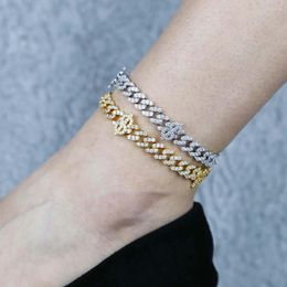 Anklets 2022 Iced Out Bling 5A Cubic Zirconia CZ US Dollar Sign Charm Cuban Chain Anklet Bracelet For Women Men Hiphop Party Jewellery