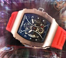 Lowest Price Barrel Shape Quartz Movement Watch 43mm Men Business Casual Automatic Clock Rubber Skull Men's Birthday Gift Popular Wristwatch