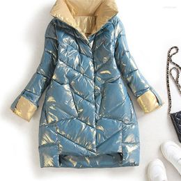 Women's Trench Coats Glossy Parka Winter Coat 2022 Fashion Casual Women's Loose Down Cotton Snow Jacket 5XL Thicken Female Warm Parkas