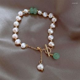 Charm Bracelets Minar Elegant Beaded Natural Freshwater Pearls Bracelet For Women Green Color Beads Toggle Clasp Circle Gifts