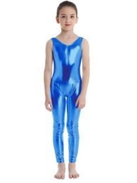 Teen Girls Catsuit Costumes Shiny metallic Ballet Dance Gymnastics Leotard Jumpsuit Unitard Dancewear for Stage Performance