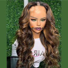 Highlight Honey Blonde Natural Wave V Part Wigs Unprocessed 100% Human Hair Glueless Wavy Dark Brown U Shape Full Machine Made