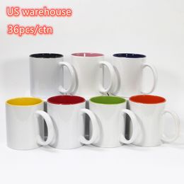 US Warehouse 11oz sublimação interna colorida canecas de café colorido canecas de cerâmica com copos brancos