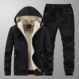 Men's Tracksuits Tracksuit Men's Sets Sporting Fleece Thick Hooded Brand-clothing Casual Track Suits Men's Jacketpant Warm Fur Winter Sweatshirt 220909