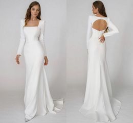 Elegant Satin Wedding Dress 2024 Modern Square Neck Long Sleeves Backless Mermaid Bridal Gowns Women New Vestido De Noiva