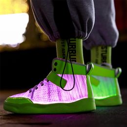 Boots UncleJerry Fibre Optic Shoes big boys girls and adult USB Rechargeable Glowing Sneakers Party Cool Street 220909