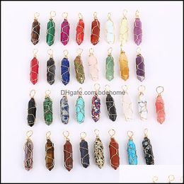 Charms Natural Gem Stone Charms Rose Quartz Crystal Amethyst Hexagonal Prism Pendum Reiki Pendants For Jewelry Making Gold Wire Wrap Dhrts