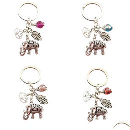 Keychains 1Pc Tribal Ethnic Keychains Unique Bohemia Gift Key Holder Lotus Jewellery Hand Elephant Car Keychain For Women Drop Delivery Dhhjn