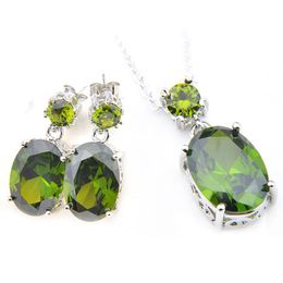 Wedding Jewellery Sets Wholesale 2 Pieces 1 Set Oval Peridot Gemstone Sier Unique Gorgeous Womans Pendants Stud Charm Earrings Drop Del Dhiu6