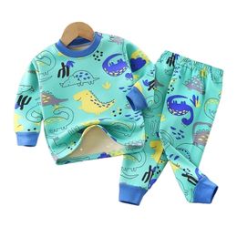Pyjamas Childrens Sleepwear Suits Full Pullover Tees Pants 2Pieces Set Clothes Winter Cartoon Kids Boy Girl Fleece Padded Warm Pyjamas 220909