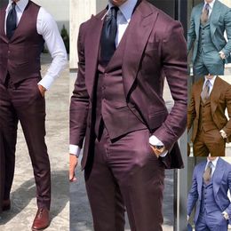 Men's Suits Blazers est Brown Classic Men Suit 3 Pieces Tuxedo Lapel Groom Wedding Suits Set Burgundy Men Business Blazer Jacket Pants Vest 220909