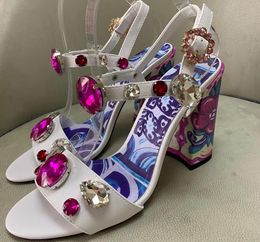 luxury diamond sandals lady chunky heel crystal Sandalias Women glitter style Open Toe platform Shoes Runway rhinestone High Heels white leather Sandalias Mujer