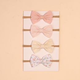 3.5" Floral Prints Hair Bow Nylon Baby Headbands Kid Girls Hair Clips Solid Knotbow Baby Girl Hairpins Barrettes Child