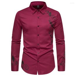 Men's Casual Shirts Mens Long Sleeve Button Up Dress Stylish Floral Bronzing Print Shirt Men Party Wedding Prom Clothing Camisa Masculina