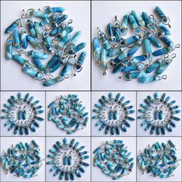 Charms Blue Stripe Agate Stone Pillar Shape Charms Point Chakra Pendants For Jewelry Making Drop Delivery 2021 Findings Components Dhs Dh3R7