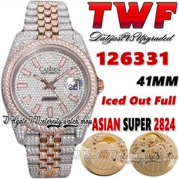 TWF V3 ew126331 cf126301 A2824 Automatic Mens Watch 41MM Iced Out Diamonds inlay Dial Stick Markers 904L Jubileesteel Diamond Two Tone Bracelet eternity Watches