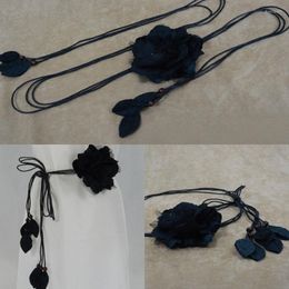 Belts Fashion Long Tassel Knotted Waist Chain Thin Belt Chiffon Big Flower Braided Decorative Korean Women Waistband