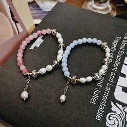 Strand Korean Sweet Girls Party Jewelry Charm Bracelets Pink Blue Crystal Imitation Pearl For Women Gifts Pulseira