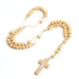 Beaded Necklaces Handmade Jewellery Wholesale Natural Pine Beads Cross Necklace Rosary Catholic Drop Delivery 2021 Necklaces Pendants Mj Dhsp8