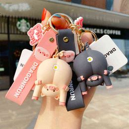 Keychains Korea Creative Kawaii Pig Chrysanthemum Keychain Cute for Woman Bag Key Chain Pendant Couple Accessories Creative Gift Wholesale T220909