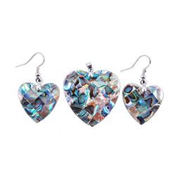 Natural love Heart Abalone Shell Pearl Earring Jewelry Sets Women Colourful Pendant Earrings Set For Wedding Q3002