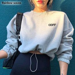 Women s Hoodies Sweatshirts Rainbowwaves Hoodie Woman Loose Long Sleeve Short Shirts Letter Spring Oversize Pullover Korean Streetwear Crop Tops 220902