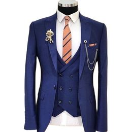 Men's Suits Blazers Slim Fit Formal Men Suits Business 3 Piece Wedding Tuxedo for Groom Latest Design Jacket Double Breasted Waistcoat with Pants 220909