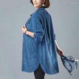 Women's Trench Coats 2022 Spring Autumn Women Corduroy Blouse Middle-aged Mother Vintage Solid Female Outwear Plus Size 4XL Casual