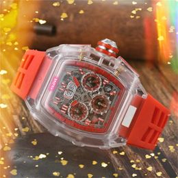 Hollowed Out Design 43MM Watch Mens White Rubber Strap Clock Quartz Imported Movement Waterproof Multi-function Luminous Layer Calendar Sports Style Wristwatches