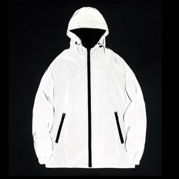 Mens Jackets Night Reflective Jackets Double fabric Windbreaker Hooded Jacket Men Hip Hop Dancer singer Waterproof Zipper Coats Outwear 220909