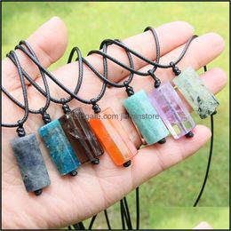 Pendant Necklaces Natural Crystal Stone Slice Flat Strip Necklace Amethyst Turquoise Red Agate Amazonite Pendant Rope For Women Men J Dh8I9