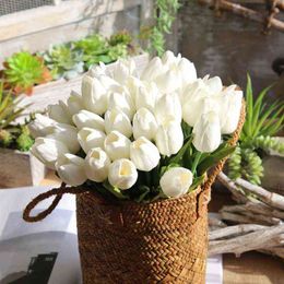 Faux Floral Greenery 2 Pieces 355Cm Pu Tulips Artificial Flowers Wedding Car Decoration Mini Tulip For Home Garden Decoration Accessories Fake Flowers J220906