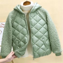 Women's Down Parkas lambswool women's jacket short coat winter hood loose lamb-like wool female cotton coat outwear Lightweight cotton-padded 220909