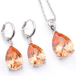 Earrings Necklace 6 Sets/Lot Xmas Gift Champagne Color Crystal Zirconia 925 Sier Pendants Necklaces Drop Earrings Jewelry Sets Drop Dhkya