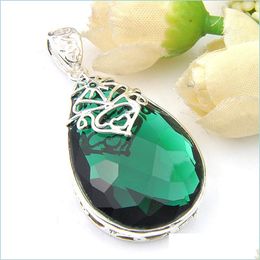 Pendant Necklaces Handmade 6 Pieces Real Huge Water Drop Fire Green Quartz Pendants 925 Sterling Sier Plated Lovers 1.58Inch Delivery Dhszy