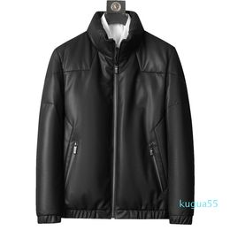 Mens Genuine Leather Down Jacket Winter Coats Long Sleeve Korean Leather Jackets Thicking Warm