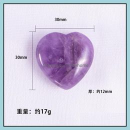 Stone 30X30X12Mm Carved Heart Statue Amethyst Natural Stone Decoration Quartz Polished Healing Crystal Home Ornament Reiki Trinket Dr Dhrk1